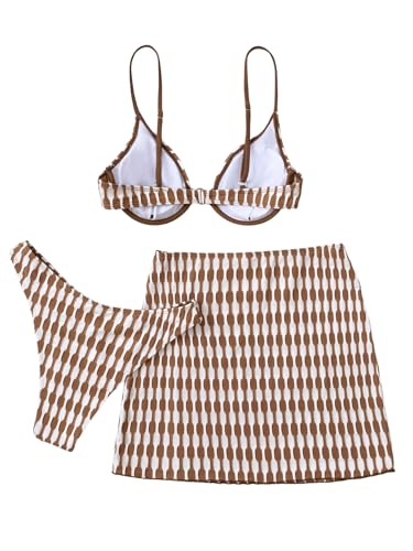 Floerns Women's 3 Piece Bathing Suit Allover Print Swimwear Bikini Swimsuit with Beach Skirt4