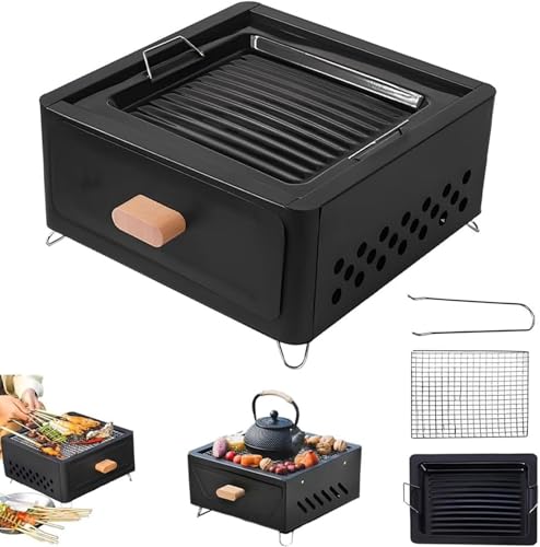 Barbecue portatile a carbonella, da tavolo, in acciaio inox, per campeggio, picnic, giardino e feste in spiaggia