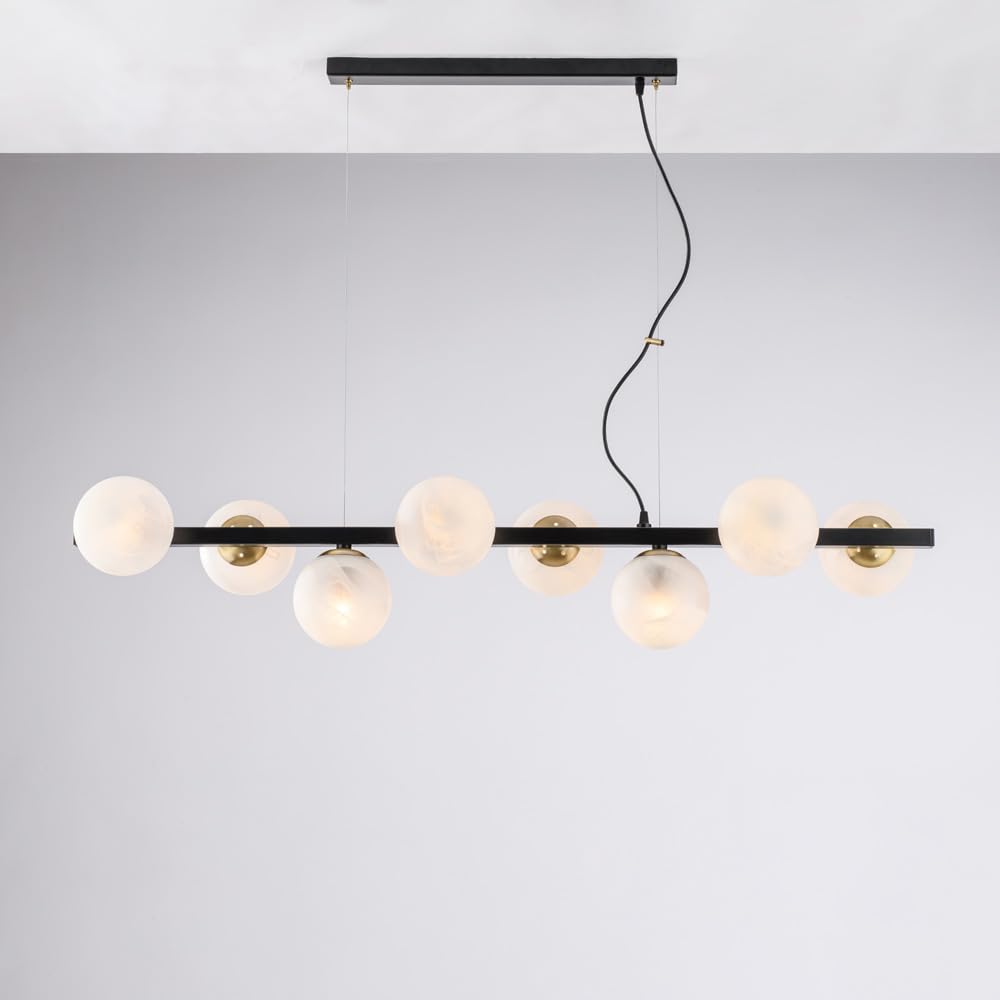Generico Lampadario design moderno nero con sfere in vetro 8 luci per salotto, soggiorno, sala da pranzo, camera da letto bon-578