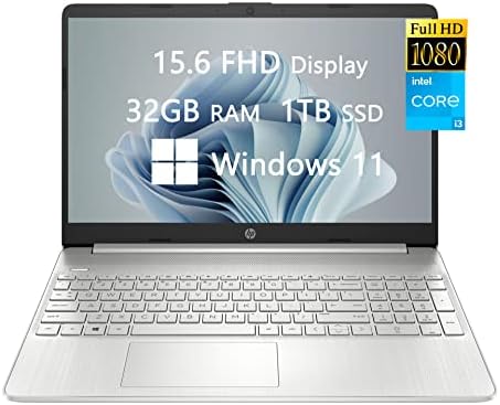 2022 Newest Upgraded HP Laptops for College Student & Business, 15.6 inch FHD, 11th Gen Intel Core i3-1115G4 32GB DDR4 RAM, 1TB PCIe SSD, Wi-Fi, Bluetooth, Windows 11 Silver ROKC MP (15-dw3033dx)