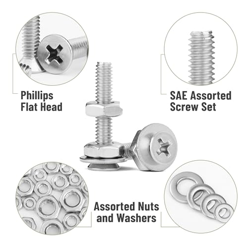mr pen- nuts and bolts assortment kit 900 pcs stainless steel phillips flat head assorted nuts and bolts nut bolt and washer assortment