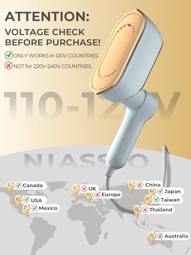 Image of NIASSO Travel Steamer, 1200W Portable Handheld Fabric Steamer for Clothes | 4Modes with LCD Display, Powerful Wrinkle Remover, 150ML Water Tank, 10S Fast Heat-Up, 120V Only (Not for Europe), Sky Blue