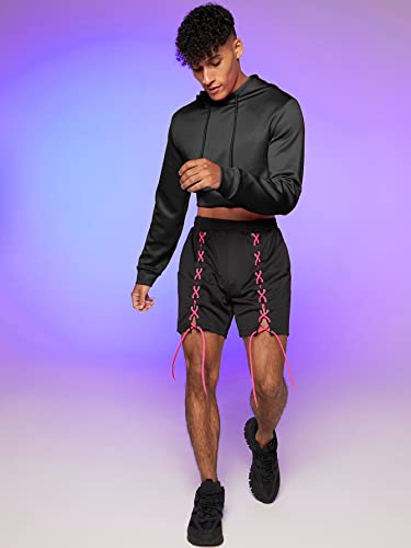 WDIRARA Men's Drawstring Long Sleeve Crop Hoodie Casual Pullovers Sweatshirt Tops3