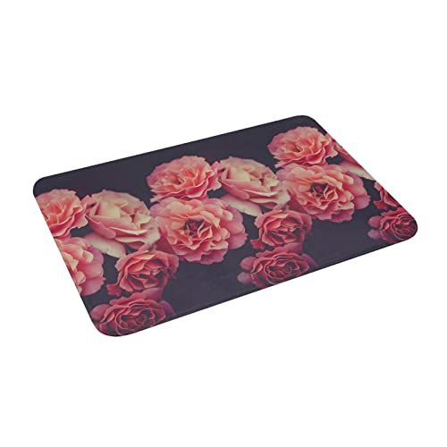 Vucemi Pink Rose Printed Doormat Outdoor Indoor Rugs Durable Door Mats Absorben Rubber Backing Non-Slip Welcome Mat - 16X24In #TOP1