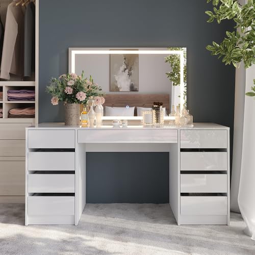 Vicco Schminktisch Sherry, Weiß/Weiß Hochglanz, 158.2 cm mit...