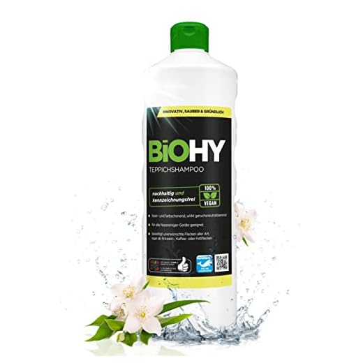 BiOHY Shampoing pour Tapis (Bouteille de 1l) | Shampooing pour Tapis concentré Bouteille de 1 Litre | Nettoyant pour Tapis idéal pour éliminer Les Taches tenaces (Teppichshampoo)