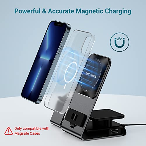 3 In 1 Wireless Charging Station For Apple Multiple Devices,Magnetic Aluminum Alloy Magsafe Charger,For Apple Watch 8/7/Se/6/5/4/3/2, Iphone14/13/12/11/Pro/Xs/Xr/8,Airpods Pro/3/2（With 20W Pd Adapter） #TOP4