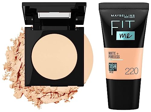Image of Maybelline New York Fit Me Matte Poreless Light Coverage Powder,220 Natural Beige,8.5G And New York Fit Me Matte+Poreless Liquid Foundation For Oily Skin Tube,220 Natural Beige,18Ml,Pack Of 1