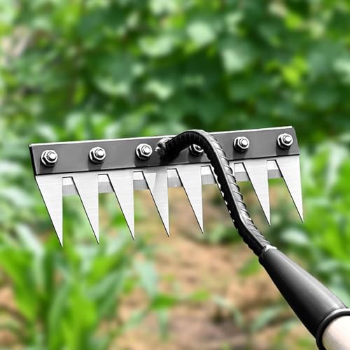 Image of MaxAgro Iron Weeding Rake (Large) 2.0, Iron Rake for Gardening and Weedings, Heavy Duty Gardening Hand Weed Puller Tools, 8 Teeth Carbon Steel Garden Weedings Rakes for Lawn Care