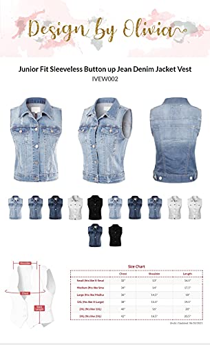 Design By Olivia Women's Junior Fit Sleeveless Button Up Jean Denim Jacket Vest Distressed Medium Denim L #TOP6