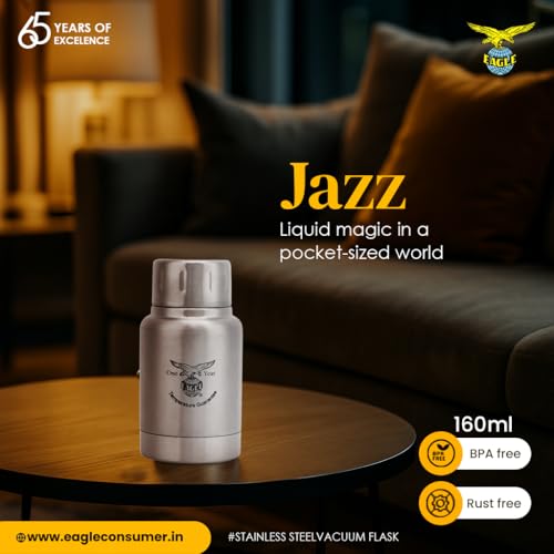 Image of Eagle Insulated Stainless Steel Vacuum Flask 160ml 4 Hours Warm and Cold Bottle (Silver)