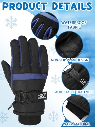 Image of SATINIOR 2 Pairs Kids Waterproof Winter Snow Gloves Ski Gloves for Boy Girl Outdoor Warm Thickening Snowboard