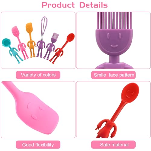 Human Shaped Kitchen Utensils Set 6 Piece Non Stick Heat Resistant Baking Tools Kitchen Gadgets Silicone Cute Utensils with Comfortable Grip Handle, Dishwasher Easy Clean and Stand up Kitchenware - Image 5