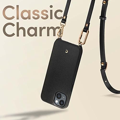 CYRILL Classic Charm [Crossbody Case] Compatible with iPhone 13 2021, PU Leather with Shockproof TPU Bumper Case with Adjustable Cord for iPhone 13 6.1inch (2021) - Black