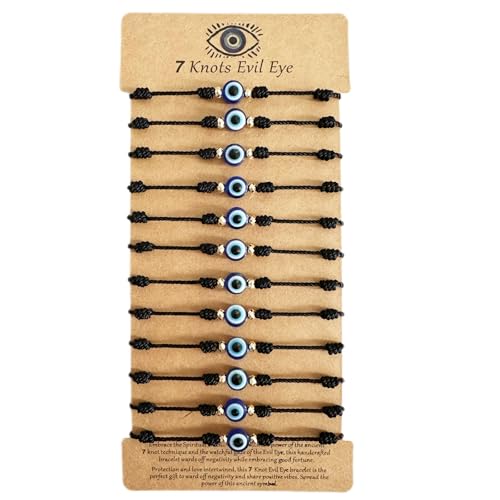 Image of BONITTER Evil Eye Protection Bracelet Set, 12 Pack Adjustable Red 7 Knot Lucky String Amulets, Black and Pink Friendship Bracelets for Women, Men, Boys, Girls (12, Red)