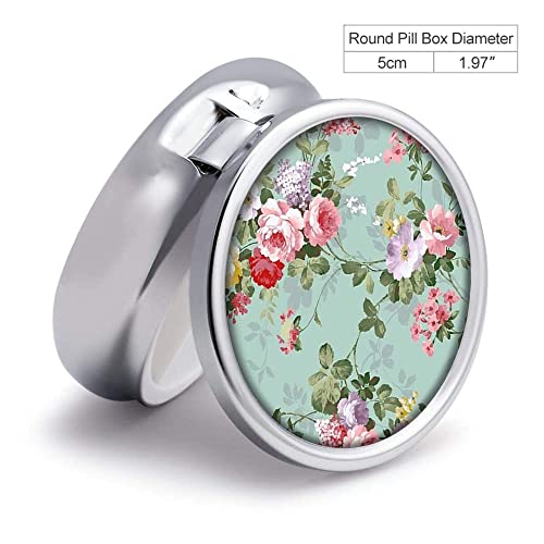 Vintage Floral Custom Round Silver Pill Box Pocket 2.1 Inches Medicine Tablet Holder Organizer Case For Purse #TOP1