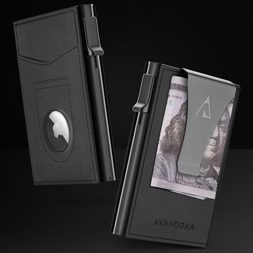 Airtag Wallet for Men - Leather Slim Wallet with Airtag Holder, Mens Minimalist Wallet with RFID Blocking & Money Clip, Gifts for Men - Black2