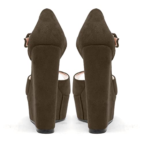 WAYDERNS Womens Peep Toe Suede Sexy Platform Ankle Strap Solid Buckle Wedding Wedge High Heel Pumps Shoes 6 Inch4