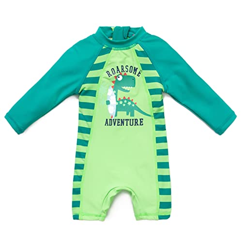 Mazuliso Bebé Niño Traje de Baño UPF50+ una Pieza Manga Larga Bañadores(GNDino,86-92 CM)