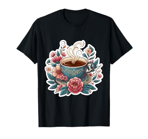 Floral Tea Coffee Cup Lover Hot Chocolate Flowers Mujer Camiseta