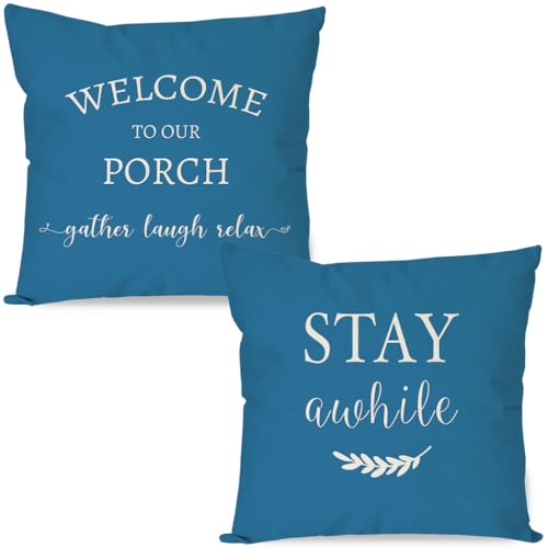 PANDICORN Outdoor Throw Pillow Covers 18x18 Inch Set of 2, Ocean Blue