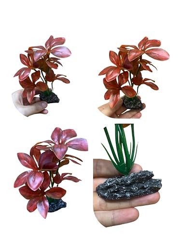 Image of JGbaby Artificial Aquarium Plants,Fish Tank Decorations Betta Leaf Hammock 7in Realistic Silk & Plastic Plants, Hideout Decor for Betta. Goldfish,Reptiles,Small Tanks (Red Type-A)