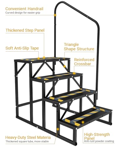 Image of RV Mobile Home Steps with Handrail, 4-Step Camper Entry Stairs