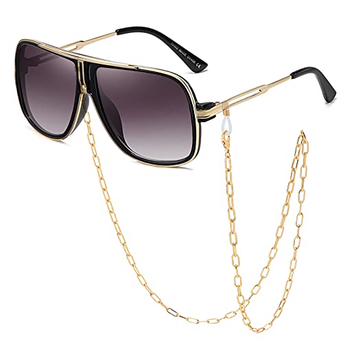 SHEEN KELLY Oversized Retro Chain 80s Vintage Pilot Sunglasses Men Classic Cowboy Eyewear Gradient Clear Lens