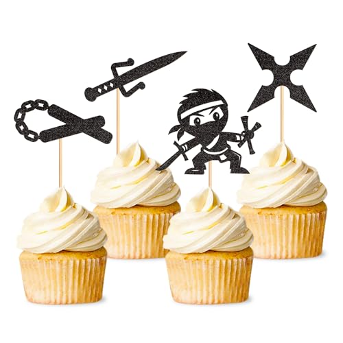 Blumomon 24 Stücke Ninja Cupcake Toppers Ninja Warrior Cake Picks für Kinder Ninja Thema Geburtstagsfeier Dekorationen Babyparty Kuchen Dekorationen