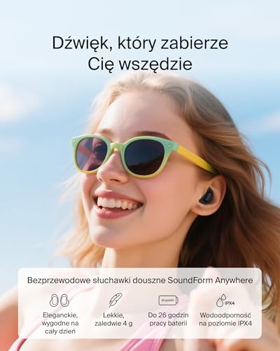 Belkin SoundForm Anywhere Słuchawki Bezprzewodowe Douszne, Lekkie i Wygodne, Bluetooth 6.0, 26 h Pracy Baterii, IPX4, Słuchawki do Użytku Podczas Snu, Uprawiania Sportu i Nie Tylko - Czarne