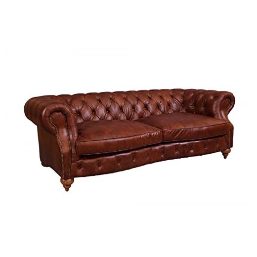 Castlefield soffa 3-sits chesterfield stil montaigne brun (rödbrun) äkta läder soffa soffa soffa