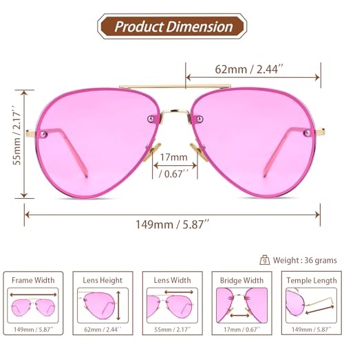 Image of Xpectrum Classic Double Bridge Metal Aviator Sunglasses for Women Men Trendy Retro UV400 Rimless Sun Glasses