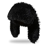 Y2K Fuzzy Bunny Hat for Women Cute Plush Beanie with Bunny Ears Long Rabbit Ears Winter Hat (Black)