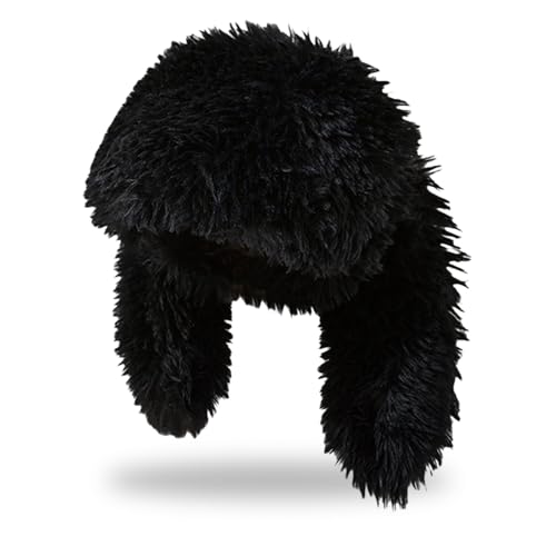 Y2K Fuzzy Bunny Hat for Women Cute Plush Beanie with Bunny Ears Long Rabbit Ears Winter Hat (Black)
