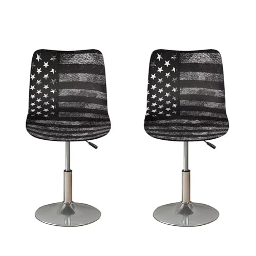 Image of American Flag Bar Stool Covers with Backs Dining Room Square Swivel Barstool Chair Seat Set of 2 Non-Slip Counter Height Chair Covers