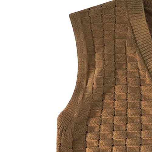Mens Plaid Knitwear Pullover Vest Checkered Pattern Cable Knit Sweater Vest V Neck Sleeveless Knitted for Men3