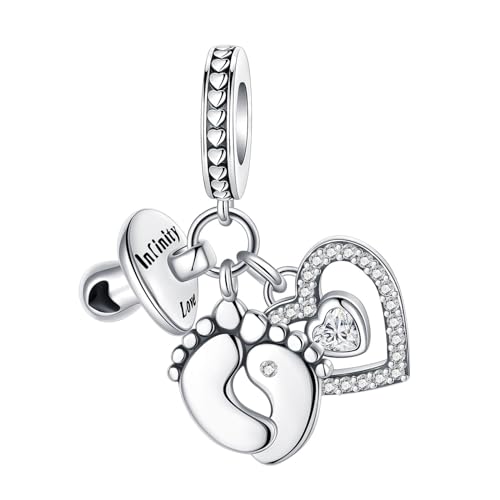 LUXILLA Nipple and Baby Feet Charm 925 Sterling Silver Charms fits Bracelets Necklace Pendant Bead Charms Jewelry Gift for Women