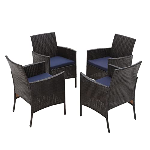 MFSTUDIO Gartenstuhl Set, Outdoor Rattan Stuhl, Gartenmöbel mit Abnehmbaren Kissen, Geeignet für Rasenflächen, Terrassen, Innenhöfe, Schwimmbäder