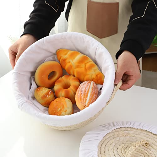 YAHUAN Runder Brotkorb Servieren gewebte Brotkörbe Weidenkorb Sauerteig Gärkorb mit abnehmbarem Einsatz und Deckel (Maisschale) – Ansicht 5