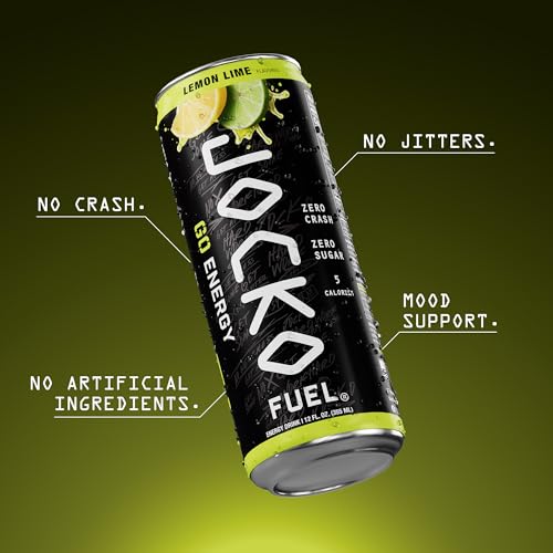 Image of Jocko Fuel GO Energy Drinks, Lemon Lime - 95mg Caffeine with Added Adaptogens, Vitamin B12 & B6, & L Theanine for Mood & Focus Support, No Sugar, 12 Pack - Packaging May Vary