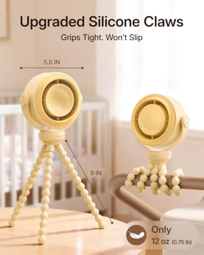 Image of SWEETFULL Portable Stroller Fan, Pinch-Proof Baby Fan - Yellow