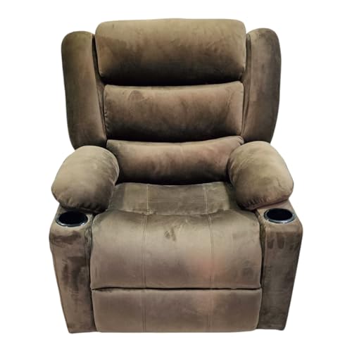 Image of The Couch Cell | Royale Manual Recliner Chair | Light Grey Velvet Breathable Upholstery | Single Seater Comfortable Recliner Sofa for Living Room Bedroom Home Seating