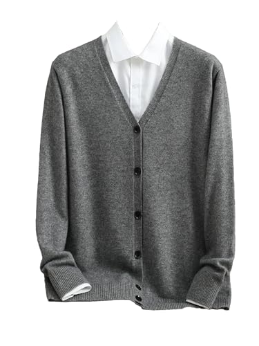 Men's Casual V-Neck Cashmere Cardigan Sweater Winter Cable Knit Open Front Sweater
