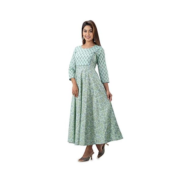Glam Roots Women's Pure Cotton Printed Flared Kurta(Light Green) - Image 5