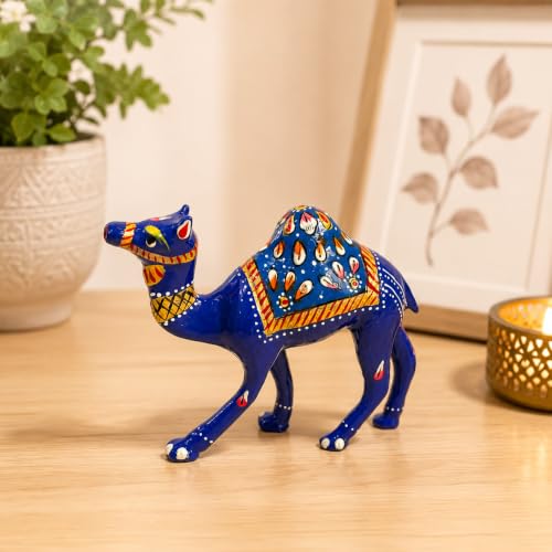 Image of eCraftIndia Handcrafted Blue Camel Decorative Showpiece for Home Decor | Traditional Rajasthani Hand-Painted Miniature Camel Figurine | Tabletop, Shelf & Office Decoration Gift