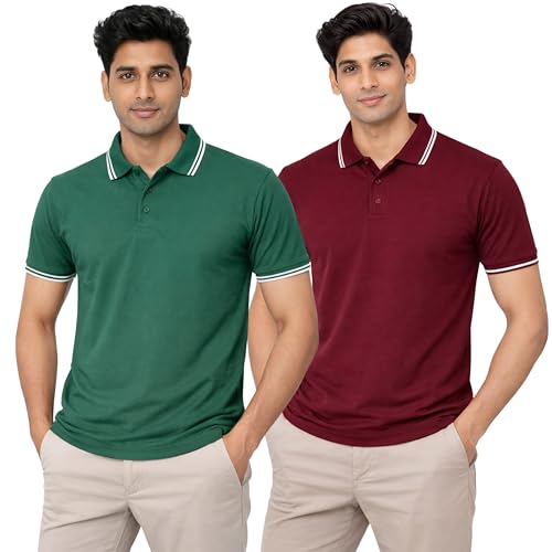 Image of Hangout Hub Men's Polo T Shirt | Solid | Plain Regular Fit Tees|Collar T-Shirts|Half Sleeves|Set of 1 & 2|HH.MP.MAR