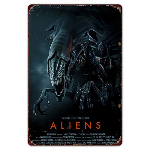 HomDeo Metal Signs Vintage Novelty Wall Decor Aliens Movie Poster Vintage for Bar Ranch Cafe Laundry Room Gym Wine Cellar Tin Sign 8' w x 12' h