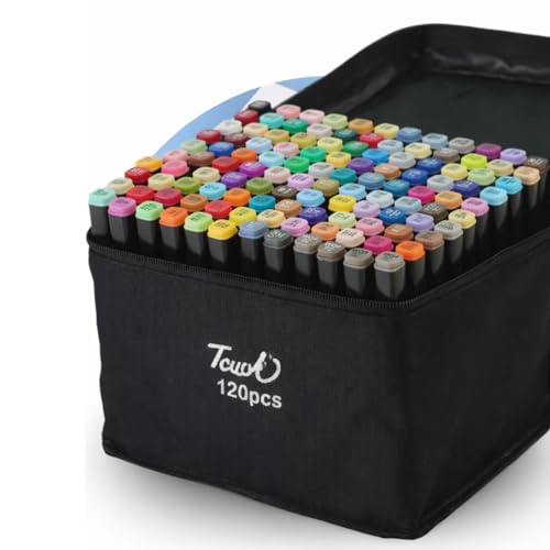 Canetinhas Ponta Dupla 120 Cores – Kit Completo com Estojo | Marcadores Coloridos Permanentes | Duas Pontas para Desenho, Arte e Uso Escolar