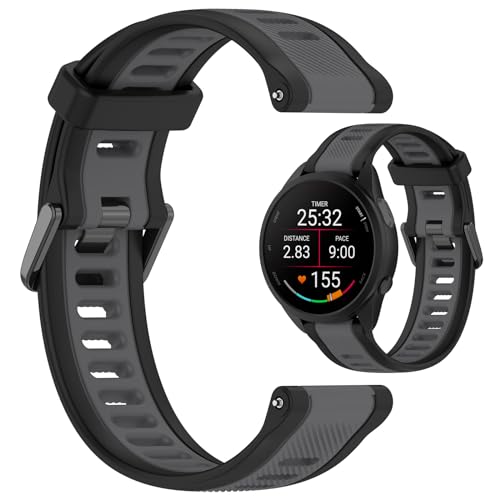 AWADUO Compatibile con Garmin Precursore 165/165 Musica/168 Musica/D2 Air X10/Bounce/Vivoactive 5 Bande da 20 mm di ricambio in silicone morbido e durevole (nero+grigio), Acciaio inossidabile, Quarzo
