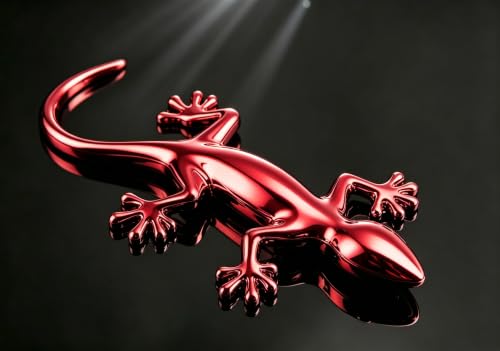 Image of 2PCS 3D Gecko Emblem Car Sticker Metal Chrome Silver Spider Badges Sticker for Universal Car Vehicle, Truck, Motorcycle, RV, Scooter, SUV, Door, Window for Headphone Decorations (Red Gecko)